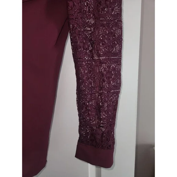 NWT-LOFT Burgundy Maroon Lace Long Sleeve Women Button Work Blouse Large - Picture 5 of 5
